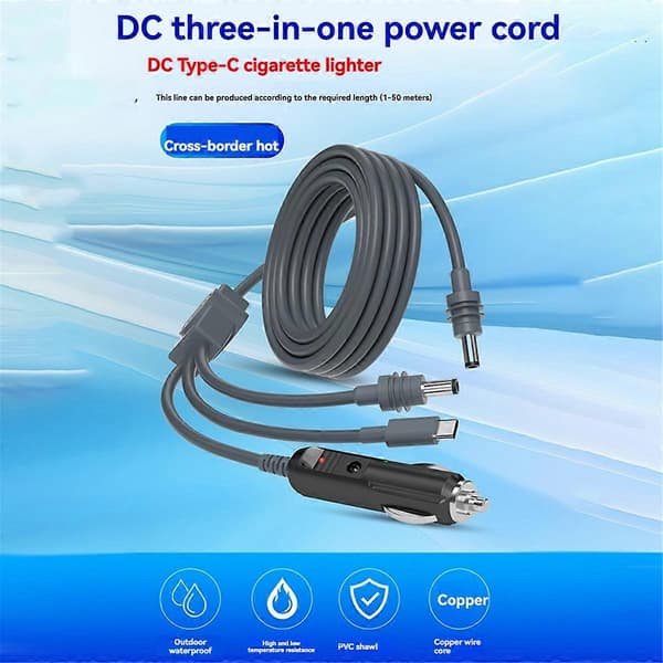 3-i-1 Multifunktionelt Strømkabel til Mini Type-C/DC/Biloplader til DC 20V/5A USB C Strømkabel til Space-X,A[D] GrayBlack