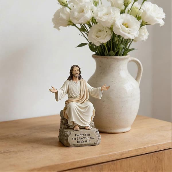 Jesus öppna armar välsignelsestaty med bibelversbas \"Jag är alltid med dig\" (D) A