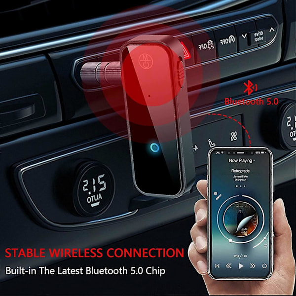Bil Bluetooth 5.0 Receiver, Bil Bluetooth Jack Auxiliary 3.5mm Jack Trådløs Bærbar Lydadapter Bil[D]