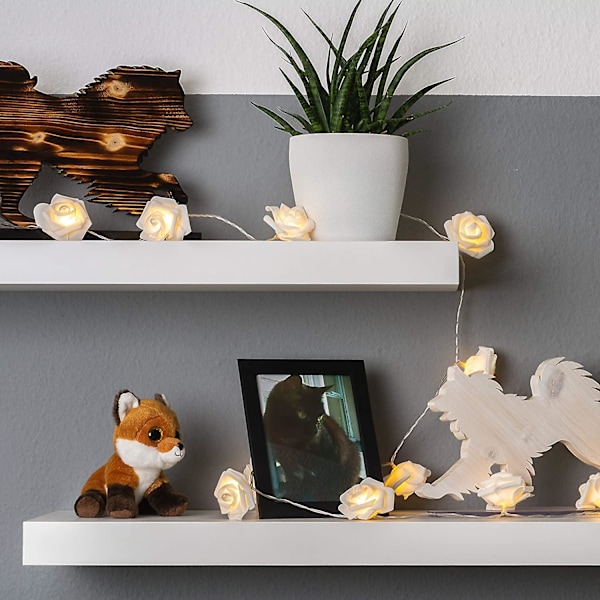 LED Lyslenke Roser Hvit 2m | 20 Blomster Varmt Hvit | Rosen Lyslenke Strøm | Dekor Til: Jenter Soverom, Bryllup, Sminkebord | Rose Lyslenke