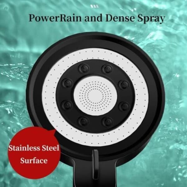 Dusjhode, antikalk vannbesparende dusjhode, dusjhånd med 5 spraymoduser Noir 300 g