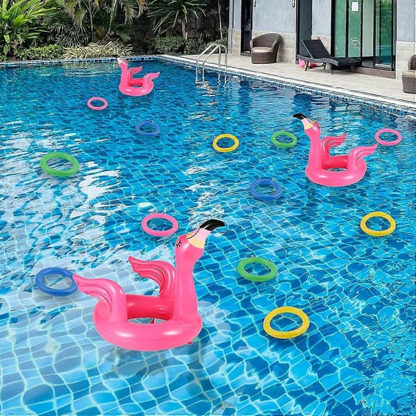 Uppblåsbar Flamingo Pool Ringkast Spel För Barn, Simring Kast Pool Party[D]