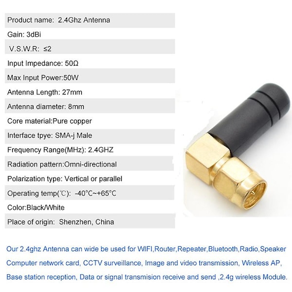 2 st 3dBi 2.4Ghz WIFI-antenn SMA-hane Router Bluetooth-antenner Trådlöst modul 2.4G Extern antenn