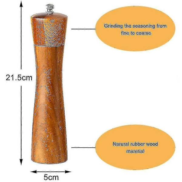 2 kpl 20 cm säädettävä puinen suola- ja pippurimylly, käsikäyttöinen ravistin [D]
