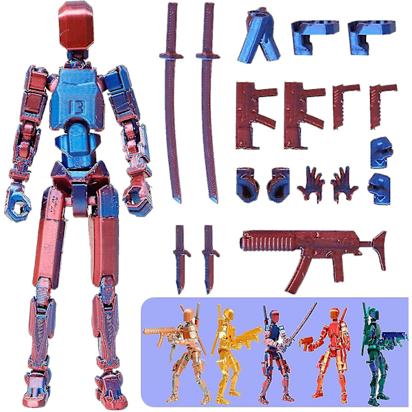 T13 Actionfigur, Titan 13 Actionfigur 3D Titans Figur, 3D-tryckt Actionfigur Nova 13 Actionfigur, Multi-artikulerade Actionfigurer Red blue