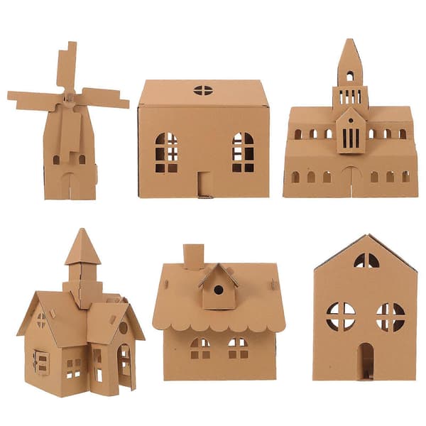 Papphus-kit för barn för DIY 6 st Obehandlat julpysselprojekt[D]