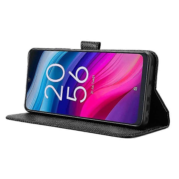 Til TCL 505 T509K T5094 Etui - Diamantmønstret PU-læder med Kortlommer og Stativ Black
