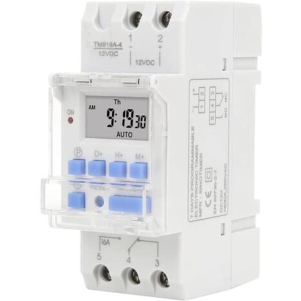 TM919A-4 12V Timer, Tidsrelé med LCD-skjerm og nedtellingstimer, Avtakbart batteri, 12V DC, 16A（D）