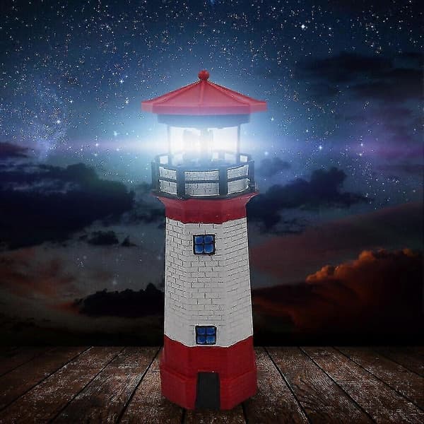 LED Solar Fyr Sensor Beacon Roterende Lampe Statue til Udendørs Have [D] Red
