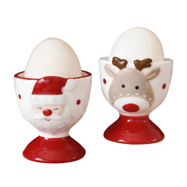 2-pack Jul Äggkopp, Rolig Jul Älg Äggkopp, Tecknad Jultomte Äggkoppar[D]