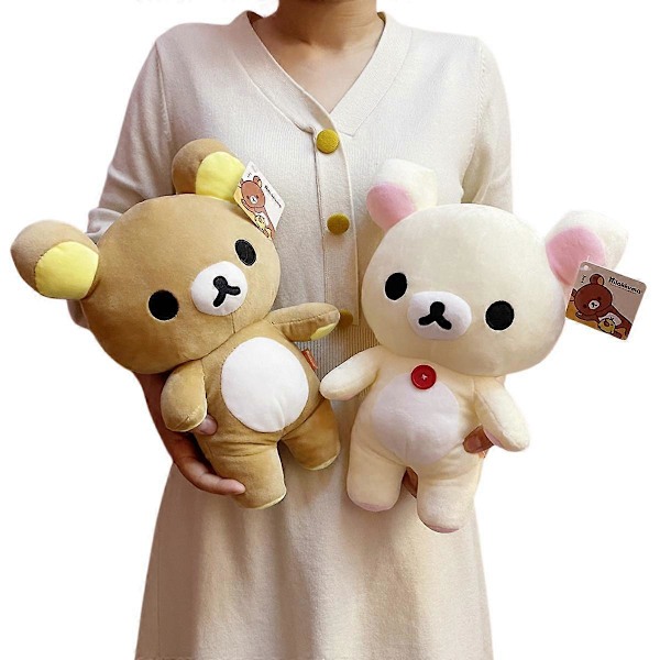 Ny Strawberry Rilakkuma Plyschleksak Söt Mjuk Teddybjörn Fylld Dock Cartoon Vit Brun Par Vänner Födelsedagspresent till Barn