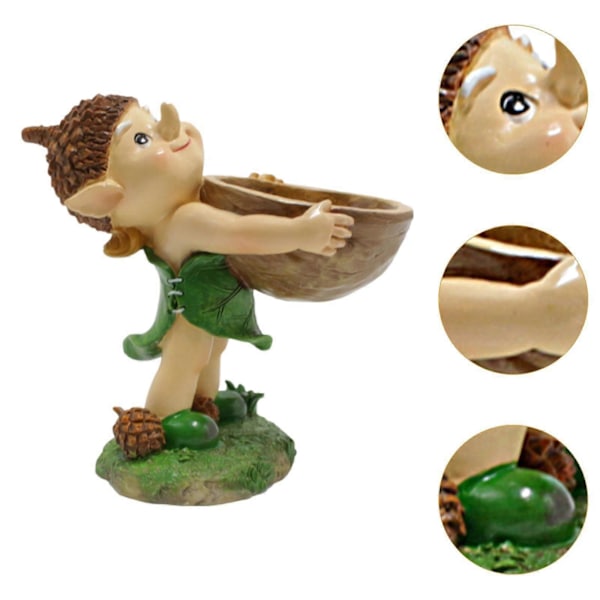 Elf Have Statue Fuglefoder Sød Fuglefoder til Gårdkunst Altan Bondehus[D] Green Brown 10x7x10 cm