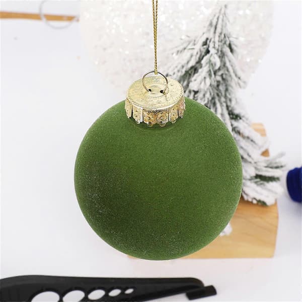 8 cm Sammet Flockade Julkulor, 8 st Bulk Plast Julgransprydnader, Juldekorationer [D] Green