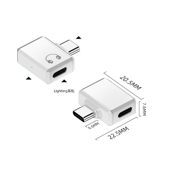 USB C øretelefonadapter med støydemping og håndfri samtale Hvit[D]