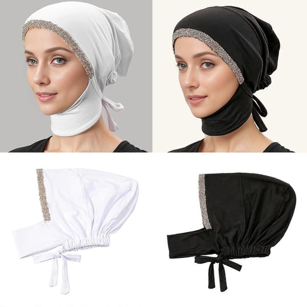 Komfortable turbanluer som passer for daglig bruk, hodeplagg for kvinner, hodeplagg med rhinsteiner, hodeplagg[D] Black