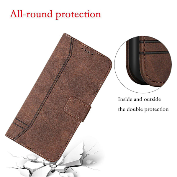Læder Magnetisk Lukning Etui med Flip Wallet Støttefunktion Cover til [D] Brown Samsung Galaxy A6 2018