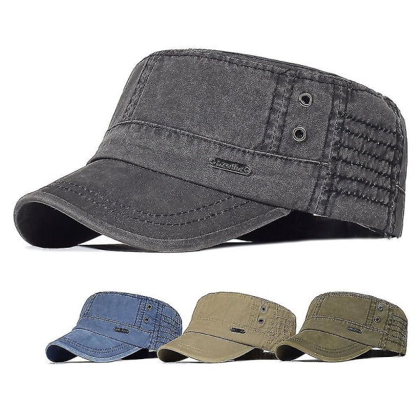 Herr Bomull Armé Cap Cadet Hat Trucker Pappa Hat Militär Flat Top Justerbar Klassisk Baseball Cap Blue