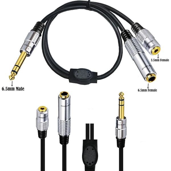 1/4\" Han til 1/4\" Hun+1/8\" Hun Audio Kabel Stereo Hun Socket Ledning[D]
