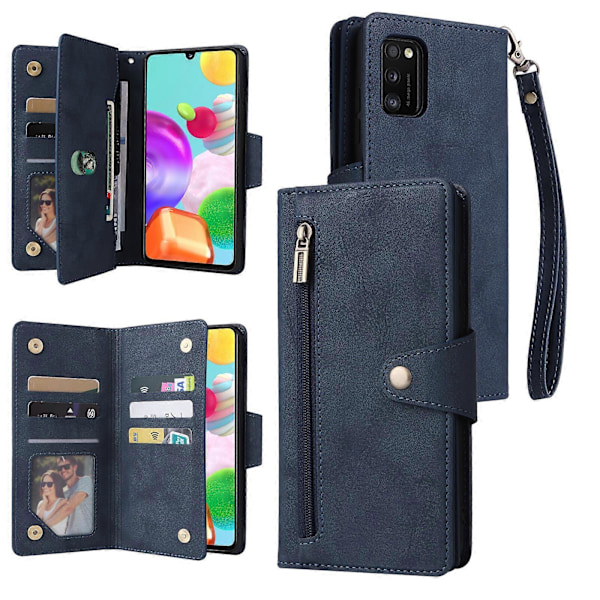 Etui for Samsung Galaxy A41 Magnetisk Lærveske med Glidelås Lommebok Kort Holder Kompatibel med Samsung Galaxy A41 Etui Blue