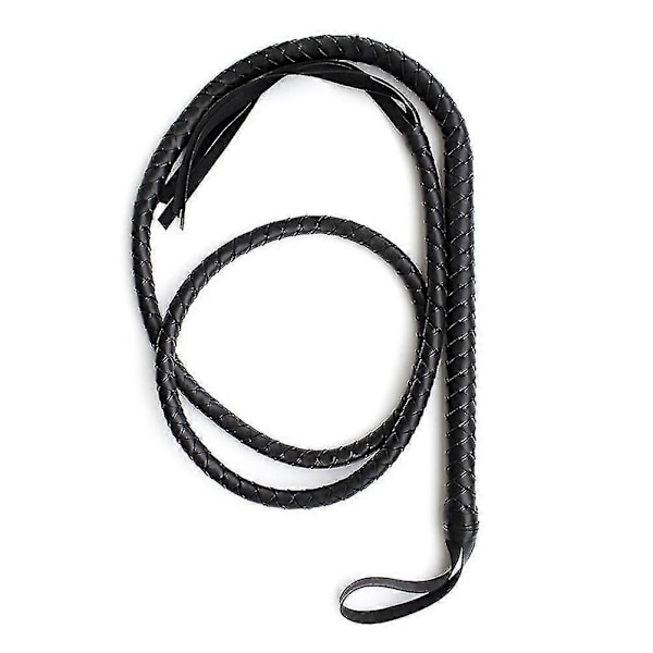 Käsityönä tehty nahkainen häränpiiska ratsastusharjoitteluun, 1,9 m mokkanahkainen punottu hevospiiska (musta)[D] Black Size 1