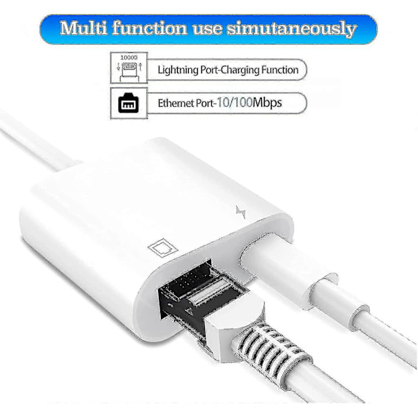 Lightning till Ethernet-adapter, kompatibel 2-i-1 Ethernet LAN-nätverksadapter med laddningsport