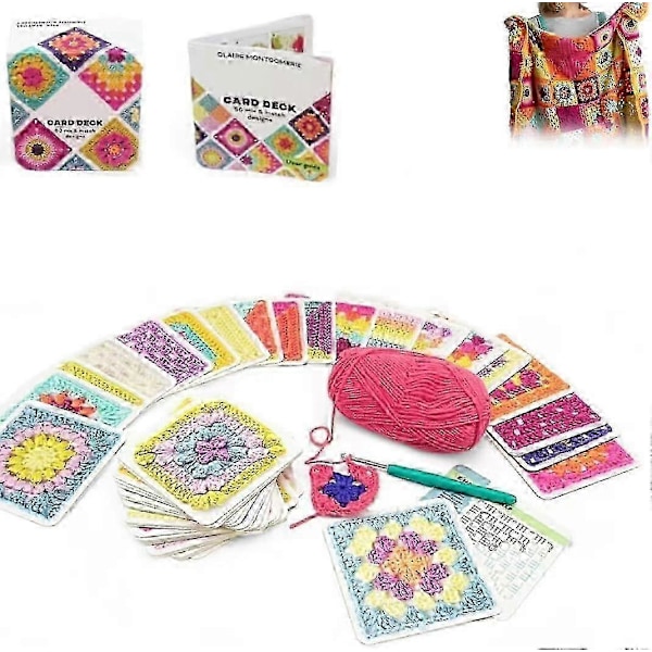 Granny Square-kortlek, 50 Mix & Match-mönsterkort, Stickset för Vuxna, Granny Square-kortlek Virkning