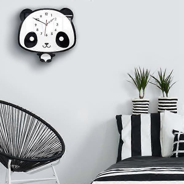 Väggklocka Panda i nordisk stil, tyst träklocka för rum[D] white  black