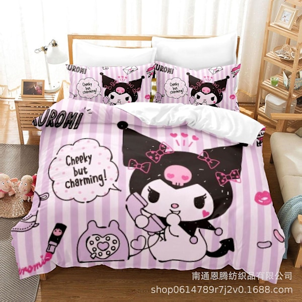 Kuromi Cartoon 3D-tryckt Sängklädesset Täcke Kuddfodral Barnpresent #9 Db-X