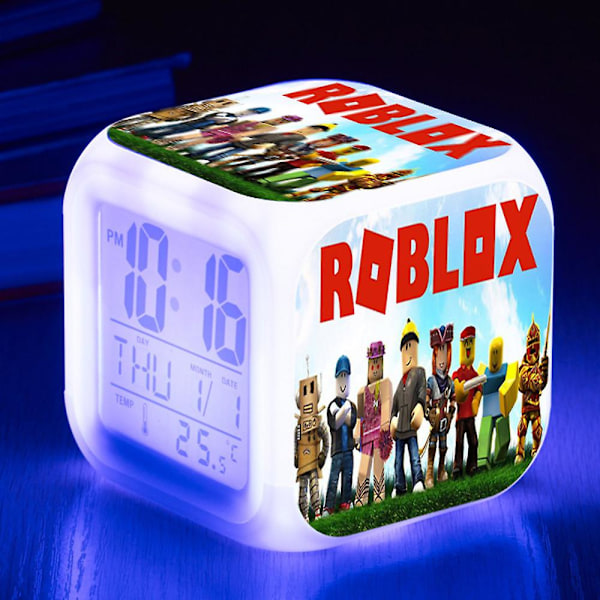 Roblox Print Digital Vekkerklokke med 7 Fargeskiftende Spillnattelykt LED-skjerm Nattbordsklokke Ornament Hjemmedekor Lekegave for Barn (YJD)