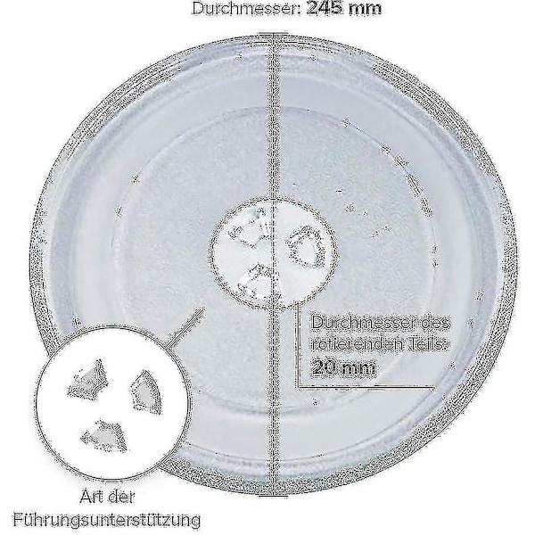 Universaali mikroaaltouunin kiertolevy lasista, 3 kiinnityspisteellä, 245 mm