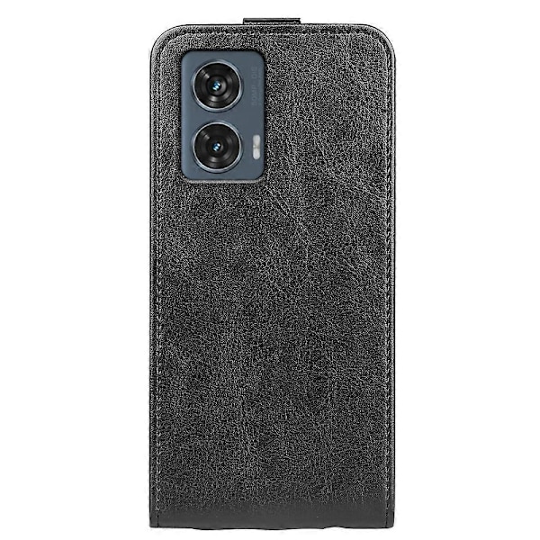 R64 Vertikalt Vändbart Läderfodral för Motorola Edge 50 Fusion Black