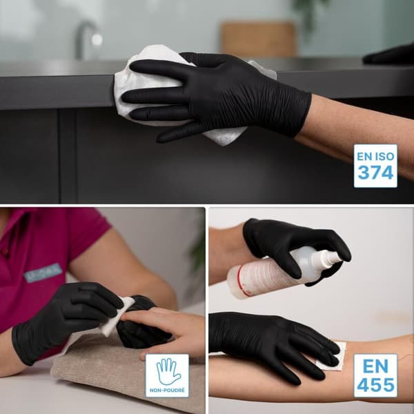 Nitrilhandsker, størrelse M, sorte nitrilhandsker, 100 stk./æske, pudderfri, latexfri, sorte engangshandsker (D)
