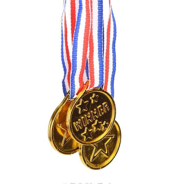 Barn Guld Plast Vinnarmedaljer Idrottsdag Kalaspåse Pris Utmärkelser 12st[D]