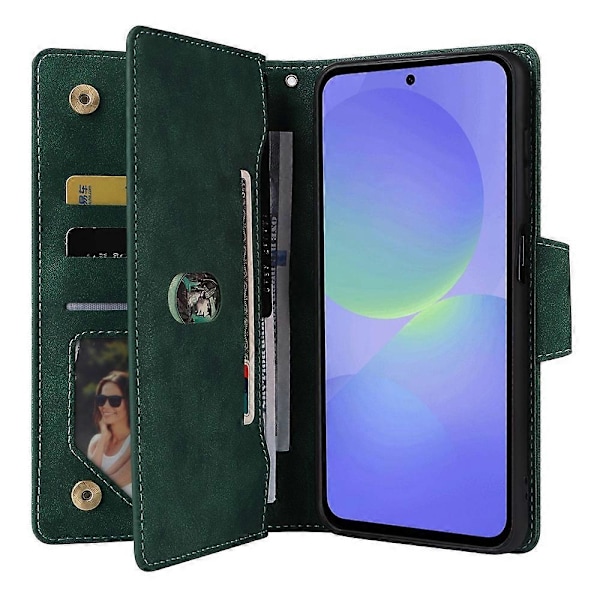 Til Samsung Galaxy A36 5G Etui Lynlås Pung Læder Støtteben Telefon Cover Nittedekoration -[D] Multicolor Green