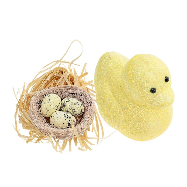 Påskekyllingdekor Simulerte egg og rede for festbruk[D]