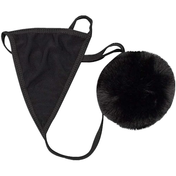 Kaise Sexiga stringtrosor för kvinnor Söt kaninsvans G-string Pälsboll Bikini T-rygg Cosplay Underkläder Party Kostymgåva[D] Black