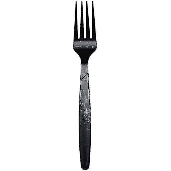 200 stk. Premium Sort Plastikbestik | 100 Gaffler + 100 Knive | Genanvendeligt Robust Plastikbestik til Fester, Hverdagsbrug