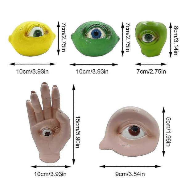 Frukt med läskiga ögon Halloween-dekorationsprydnader (4-pack)
