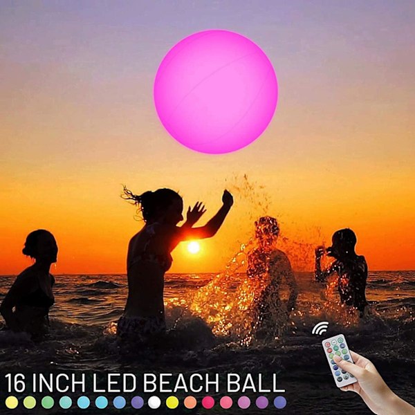 Uima-allaslelu 16 väriä Glow Ball 16' Ilmatäytettävä LED-valo Beach Ball kaukosäätimellä