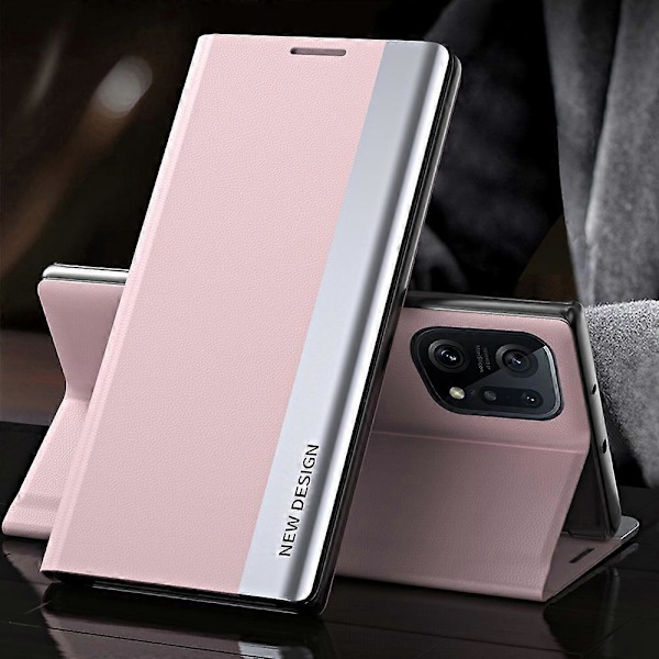 Electroplateret PU Læderetui med Stativ og Magnetisk Absorption til Oppo Find X5 Pro Pink