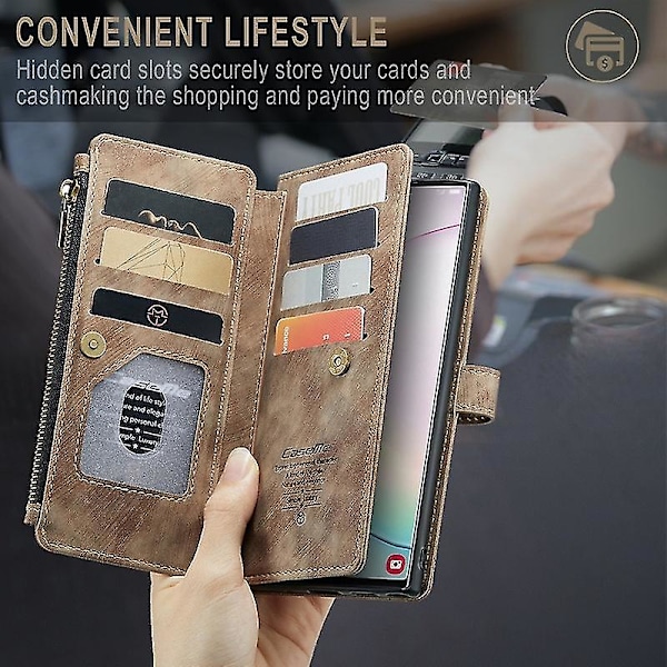 For Caseme Samsung Note10 Plus 4G/5G C30-serien Ny blixtlåsfodral i läder Röd