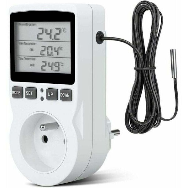 Termostatplugg, digital timerplugg, programmerbar digitalplugg med sonde, programmerbar digital timer, termostatplugg for drivhus og akvarium Blanc 0.24 kg