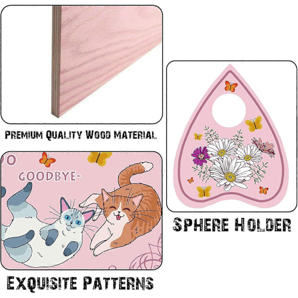 Kitty Wood Spirit Board Kattpendelbräda Trätalande Ouija-brädor med Planchette Divinationskit Spel Andejakt Metafysiskt Meddelande