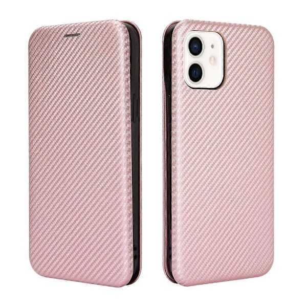 Yhteensopiva iPhone 12:n kanssa, hiilikuitukuvioinen premium-läppäkotelo korttipaikalla ja magneettisella sulkimella [D] Pink