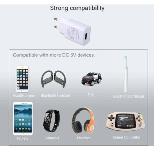 2-pack USB 5V/1A-laddare med strömadapter för mobiltelefoner, e-läsare, hörlurar och smartklockor (D)