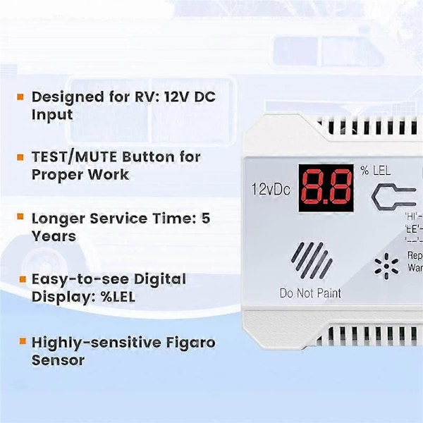 Propandetektor 12V LPG Naturgas Sensor Lækagealarm 85DB Sirene til Bil RV Hjem Digital Propan T