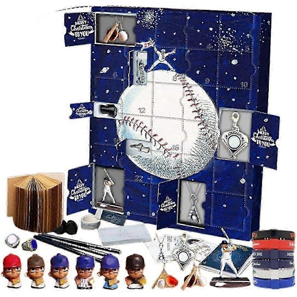Baseball Julekalender 2024, Julekalender med Baseball-Tema, 24 Dages Juleferie Nedtælling Gaver, 2D Baseball Dekoration