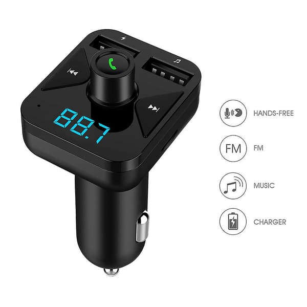 MP3 Musikafspiller FM Transmitter Bluetooth Trådløs Dobbelt USB Output Biloplader[D] Black