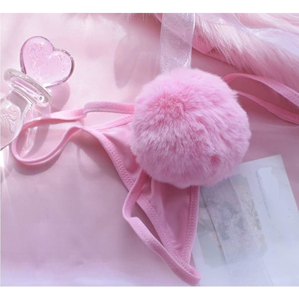Kaise Sexiga stringtrosor för kvinnor Söt kaninsvans G-string Pälsboll Bikini T-rygg Cosplay Underkläder Party Kostymgåva[D] Pink