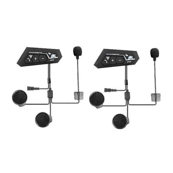 2 Set Motorcykel 5.0 Bluetooth Hjälm Intercom Universal Parning Hörlurar Headset med CNC Brusreducering BT22 Black